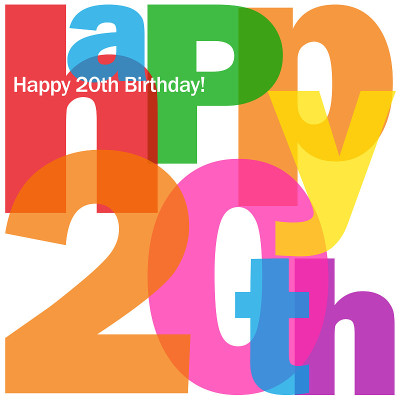 HAPPY 20th BIRTHDAY! colorful typography in a squa