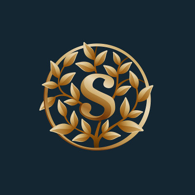 金树S字母标识。复古的圆形矢量标志。