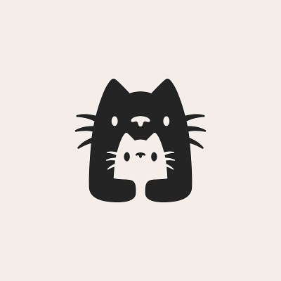 猫妈妈和儿子婴儿幼崽潮复古矢量图标插图