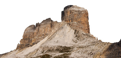 白背景上孤立的Sesto白云石的山峰- Torre dei Scarperi或Schwabenalp