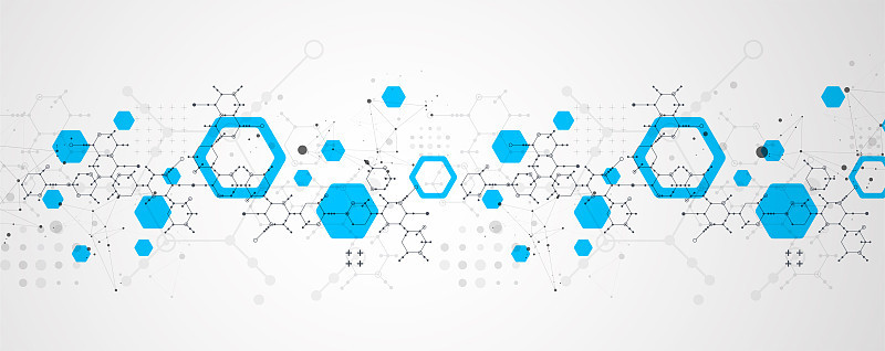 现代科学或技术使用六角形抽象背景。向量。