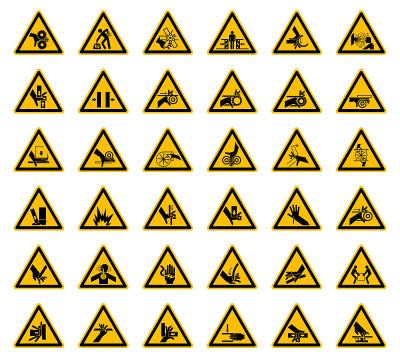 Triangular Warning Hazard Symbols labels On White 
