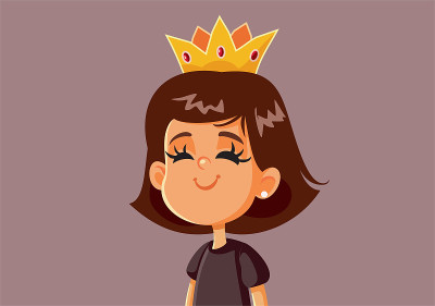 戴着皇冠的小女孩矢量卡通插图