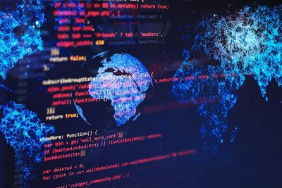 Software developer programming code. Abstract comp