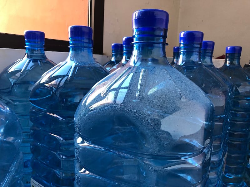 Plastic Water bottles in a row