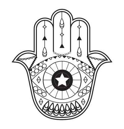 Hamsa hand vector with mystical, esoteric symbols 
