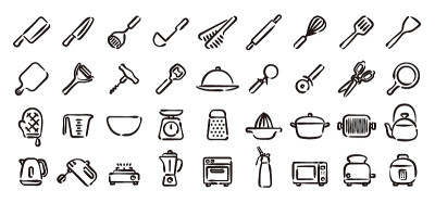 厨房用具和工具图标集(手绘版)