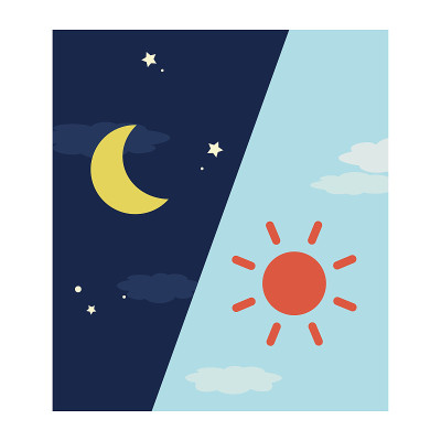 简单的夜晚和早晨的插图。长方形的图标。(左至夜晚和清晨)