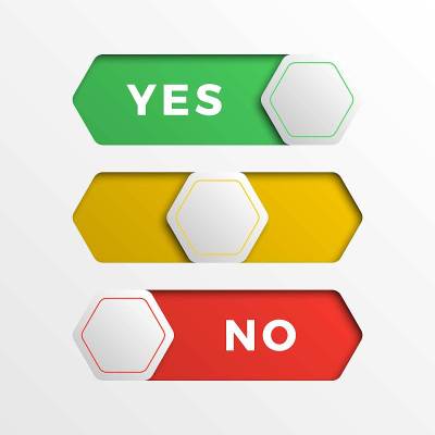红黄绿六角形开关界面按钮。3d现实是/否滑块。易于编辑和定制矢量插图。eps10