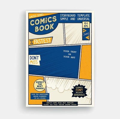 漫画书页面模板。经典故事板的艺术品。漫画杂志封面。矢量图形