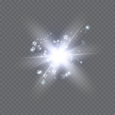 发出光的效果。星星闪耀着光芒。太阳。