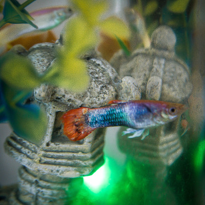 有孔雀鱼和蜗牛的家庭水族馆