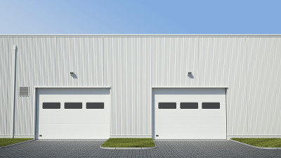 仓库建筑外视图，两个工业门-三维插图