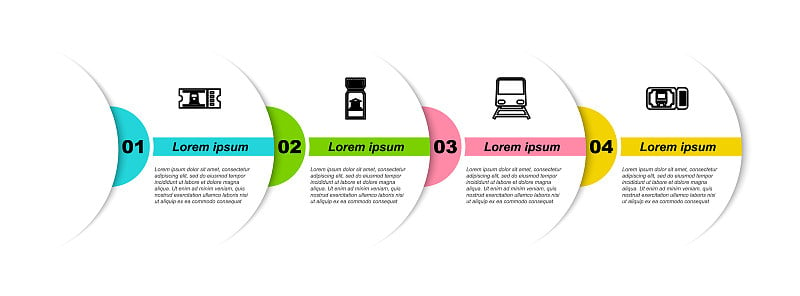 设置线路火车票、博物馆、公共汽车。业务信息模板。向量