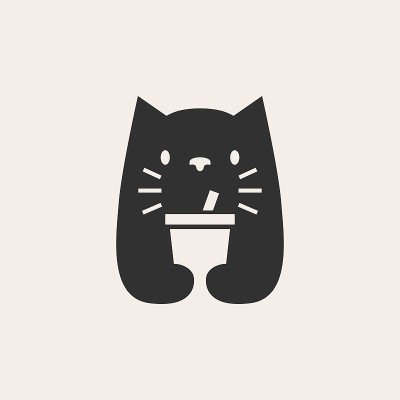 猫喝杯负空间潮人复古矢量图标插图