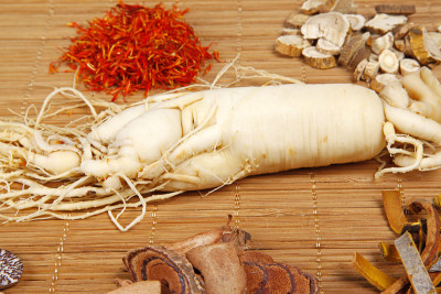 中药(TCM)和人参，特写