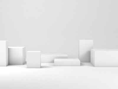 白色盒子的最小静物装置，3d