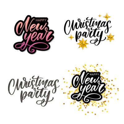 Christmas party poster template. Hand written lett