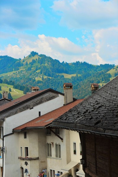 瑞士- gruyère，景观和房屋