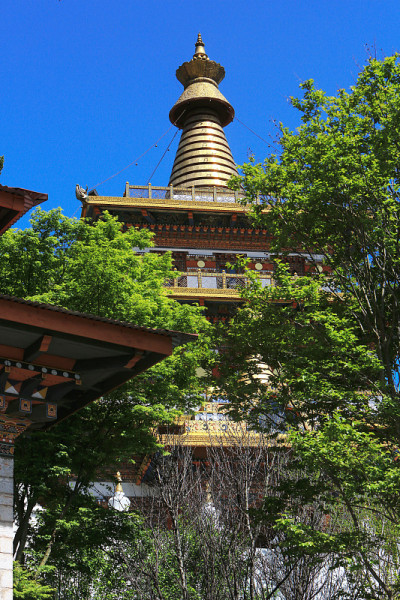金色的Khamsum Yulley Namgyal Chorten(塔)在Punakha山谷，不丹