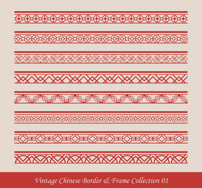 Vintage Chinese Border Frame Vector Collection 01