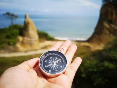 罗盘是一种用于导航和定位的仪器，它显示相对于地理基本方向或点的方向。有的利用磁能和风水来提升生活质量