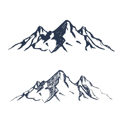 山集。手绘岩石山峰。向量