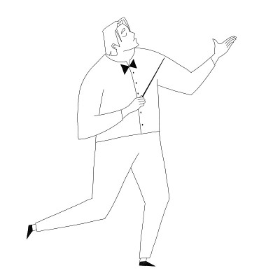 古典音乐的领导者。售票员黑白插图