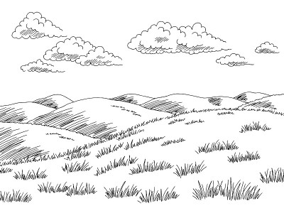 丘陵图形黑白景观素描插图矢量