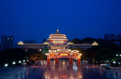 中国重庆，人民广场夜景