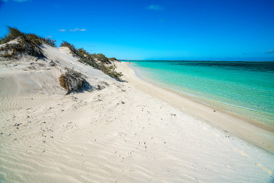 澳大利亚西部，cape range，蓝绿色海湾海滩上的白色沙滩