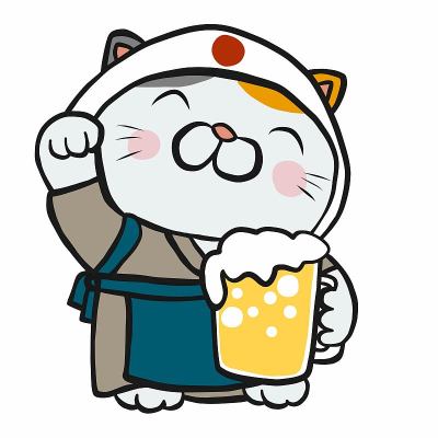 日本幸运猫(Maneki Neko)与啤酒杯卡通矢量插图