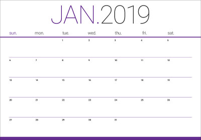 2019年1月台历矢量插图