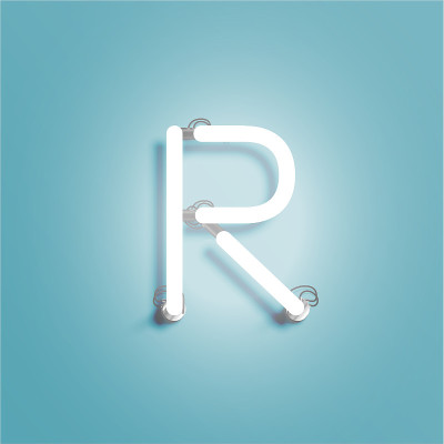 现实霓虹灯字符从字体集，矢量插图