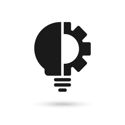 灯泡和齿轮图标的概念。矢量图