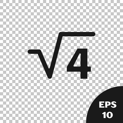 黑色根4字形图标孤立在透明的背景。数学表达式。向量