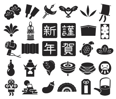 新年卡片图标材料集。