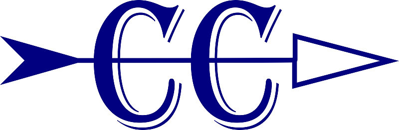 蓝色的字母CC和蓝色的箭头