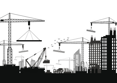起重机在建筑上工作的剪影