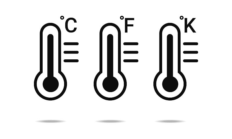 一套摄氏温度计华氏开尔文符号。