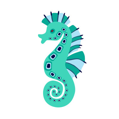 海马彩色图标上的白色背景。美丽的剪影纹身设计，婚礼喜庆卡，时尚饰品，标志，儿童，图案。矢量插图。