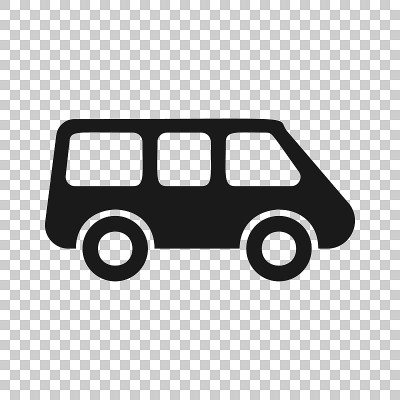 Passenger minivan sign icon in transparent style. 