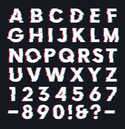 带有矢量字母和数字失真效果的Glitch字体
