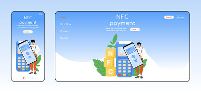 NFC payment adaptive landing page flat color vecto