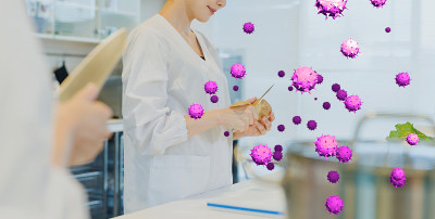 厨房里漂浮着细菌。食物中毒。