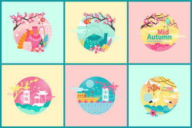 Happy mid autumn festival set, vector banner.