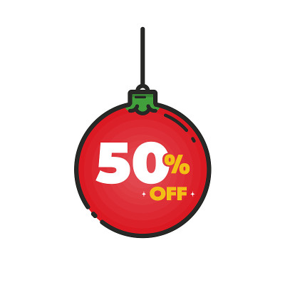 红色圣诞球与50%的优惠信息
