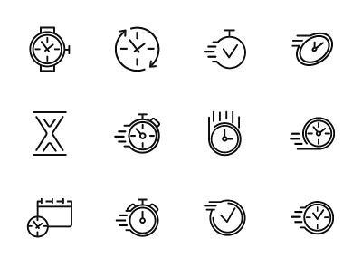 Watches and clock line icon set