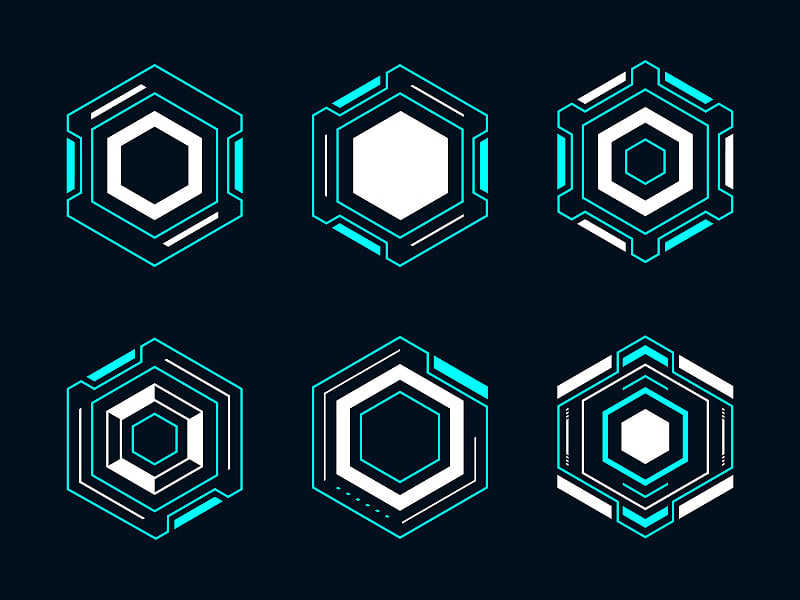 六边形未来画框hud。数字技术中的抽象几何形状矢量设计。
