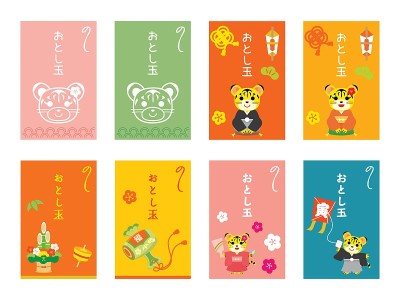 信封套上虎年贺年礼物和日本贺年信。